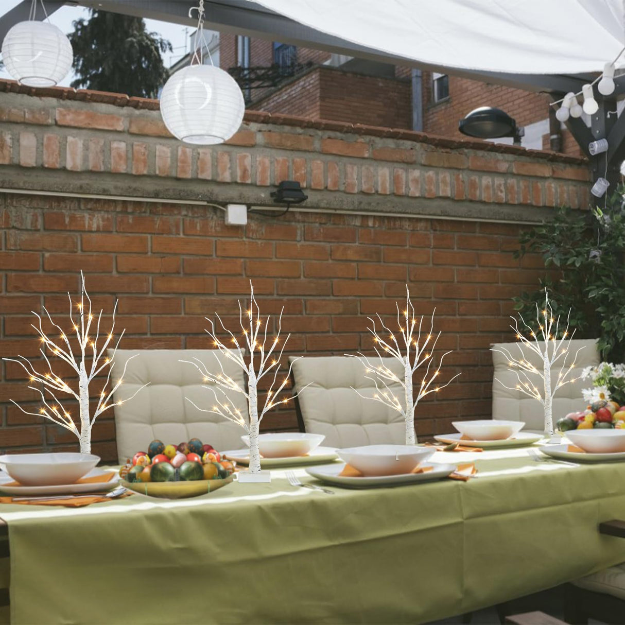 Vanthylit Christmas Tree Decorations, White Birch Tree with LED Lights- Set of 4, Warm White Small Tree Lights Battery Powered/USB, Timer Lighted Tree for Home Wedding Indoor Outdoor Decor (2 FT) Vanthylit