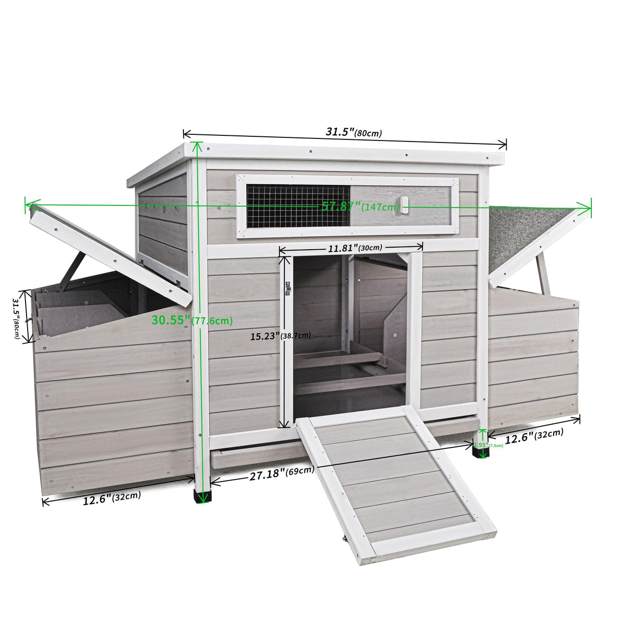 KEWASHIGOODS 58" Chicken Coop,Outdoor Large Chicken Coop with 6 Nesting Boxes,Weatherproof Poultry Cage,Removable Tray for Farm, Backyard KEWASHIGOODS