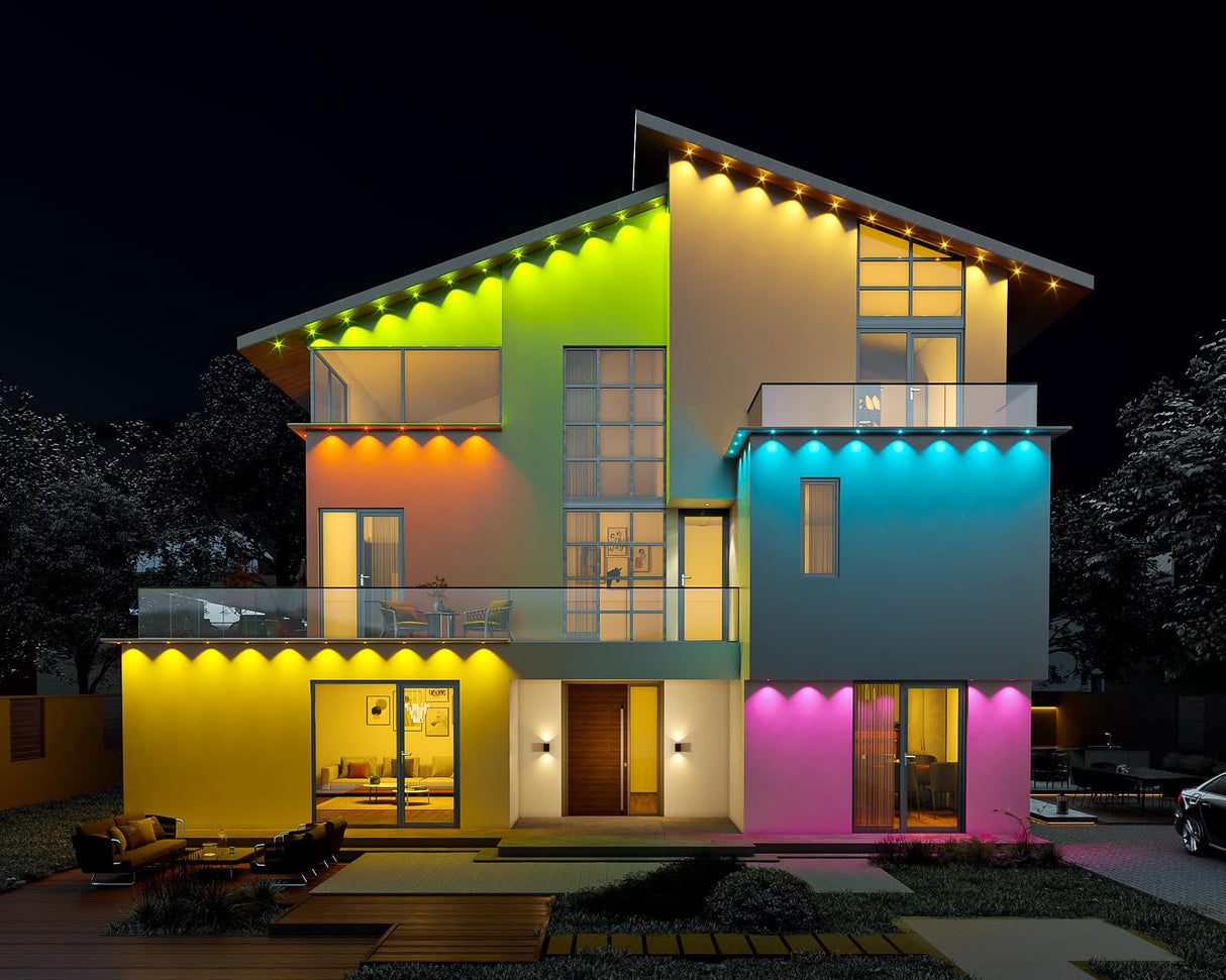 Permanent Outdoor Lights for House, DIY Scene for Halloween, Christmas, 48ft Smart Christmas Light Outdoor with 30 RGB+IC Permanent Christmas Lights, IP67 Waterproof, Work with Google Assistant,Alexa MJHH