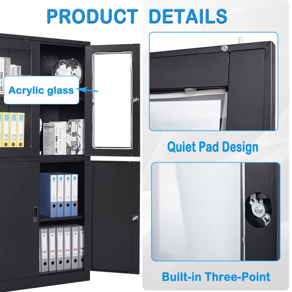 Letaya Storage Cabinet with Doors and Shelves,71" Steel Locker Acrylic Glass Door with Lock, for School Home Office Letaya