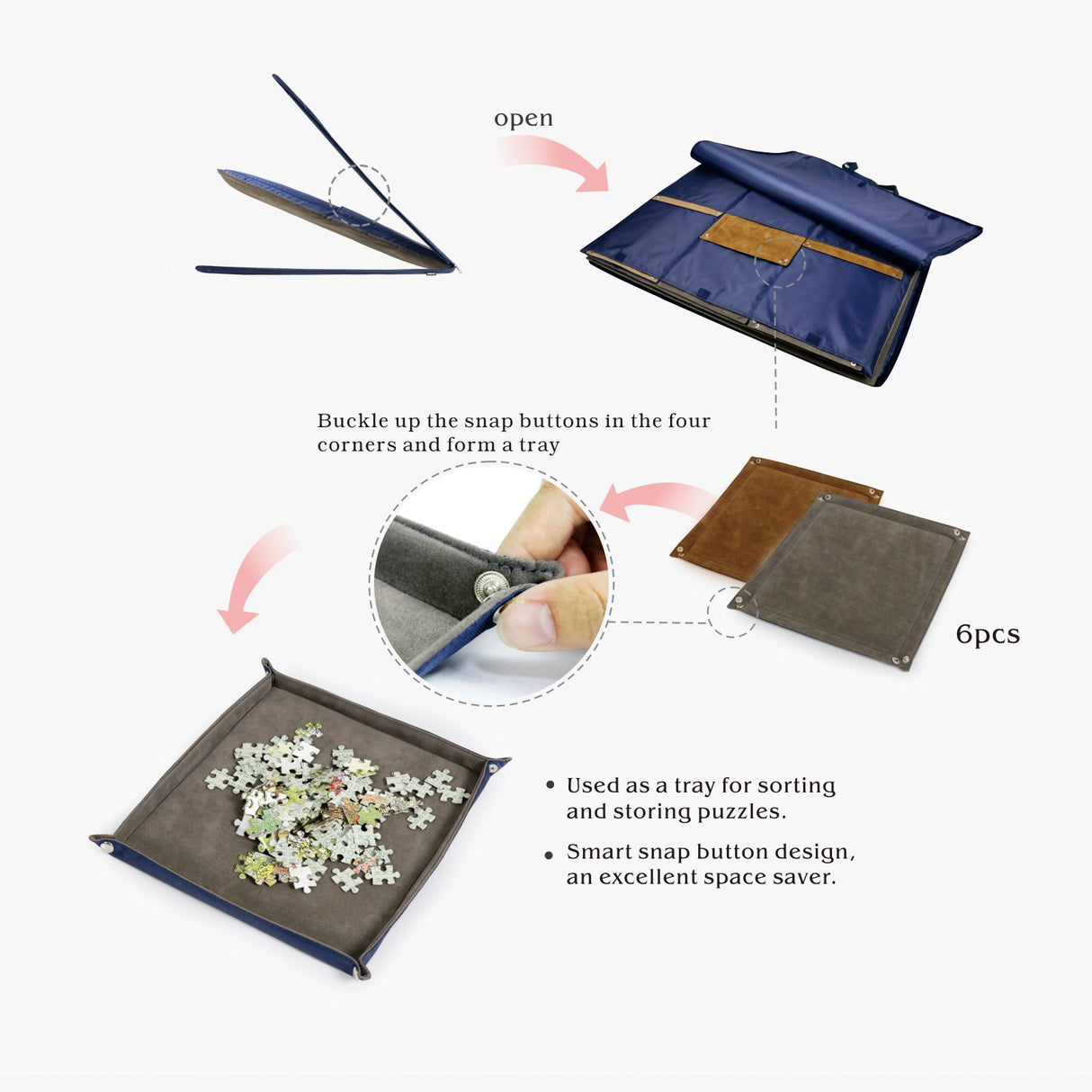 Lavievert 1500 Pieces Jigsaw Puzzle Board with Padded Cover, Portable Puzzle Case with 6 Sorting Trays, Puzzle Caddy Puzzle Storage Saver with Non-Slip Surface for Adults and Kids LAVIEVERT