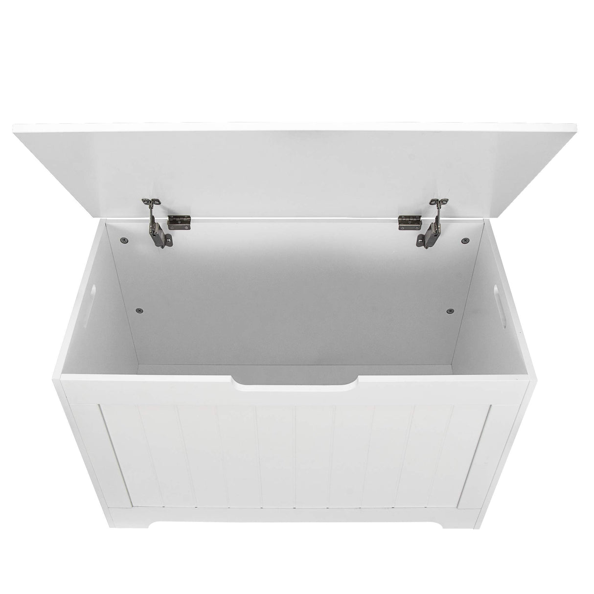 SUPER DEAL Storage Chest, 30 inches Chest Box Organizer with 2 Safety Hinges, Wooden Entryway Storage Bench, White SUPER DEAL