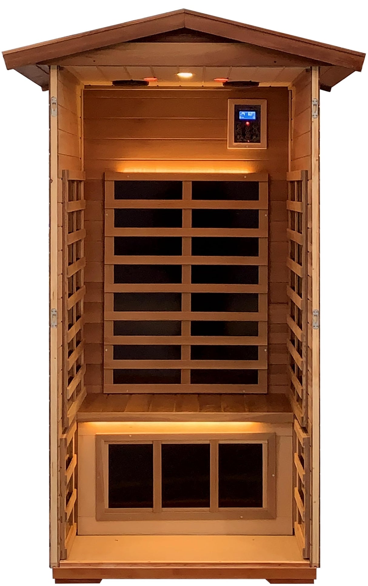 LTCCDSS Red Cedar Outdoor Sauna 1 Person, Low EMF Far Infrared Sauna for Home, Withstand Outdoor Temp -10℉-149℉| EMF Readings Below 0.5mG, 9 Low EMF Boards-Chromotherapy-Bluetooth Speaker LTCCDSS