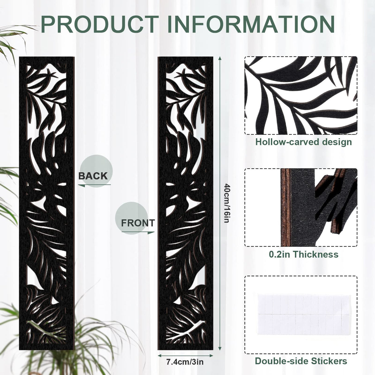 5 Pieces Wooden Wall Art Hollow Wall Decor Wood Wall Accents Themed Wood Panels for Home Decorations Bedroom Living Room, 15.7 x 2.9 x 0.2 Inch (Black, Leaf) Blulu