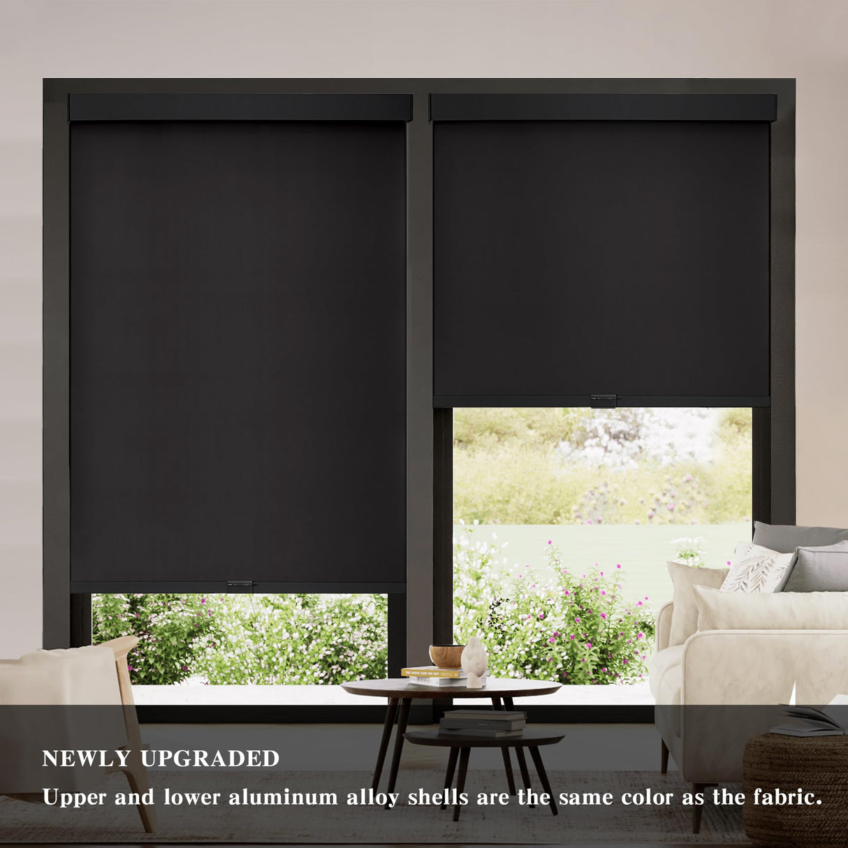 AOSKY Blackout Roller Shades Cordless Blinds for Windows, Free-Stop Shades with Valance, Thermal Insulated Fabric, UV Protection, Natural Woven Blinds for Home and Office (20" W x 72" H, Black) AOSKY