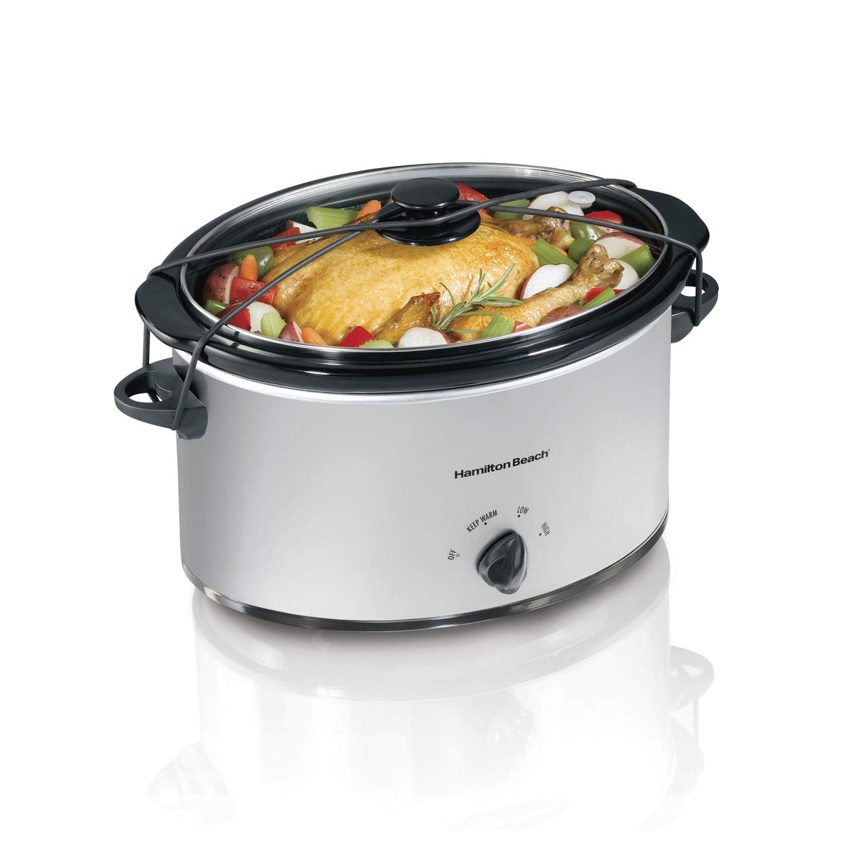 Hamilton Beach 7-Quart Portable Slow Cooker Serves 8+, Dishwasher Safe Crock, Lid Latch Strap for Travel, Brushed Silver Hamilton Beach