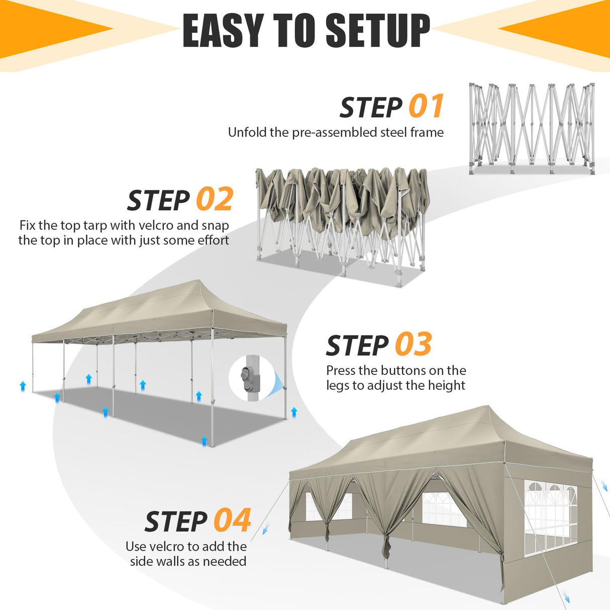 HOTEEL Tents for Parties 10x30 Pop Up Canopy Tent Heavy Duty with 8 Sidewalls, Commercial Party Tent Event Wedding Instant Canopy Waterproof with Carry Bag, UV 50+, Thicked Hexagonal Legs, Khaki Hoteel