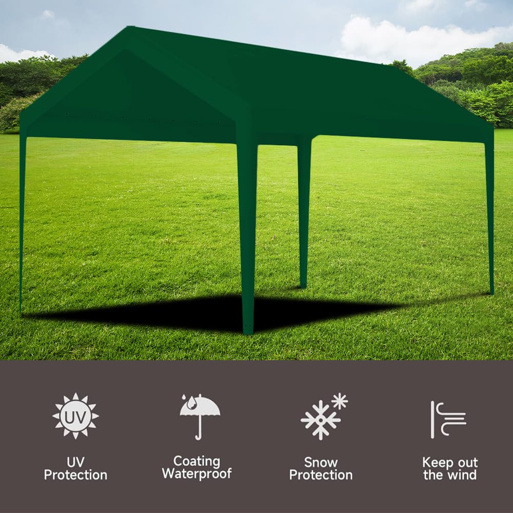 Carport Replacement Canopy, Replacement Top Cover for 10' x 20' Carport Frame, 180G PE Fabric Waterproof & UV Protected Tarp with Ball Bungees, Green (Only Top Cover, Frame is not Included) Vanteriam