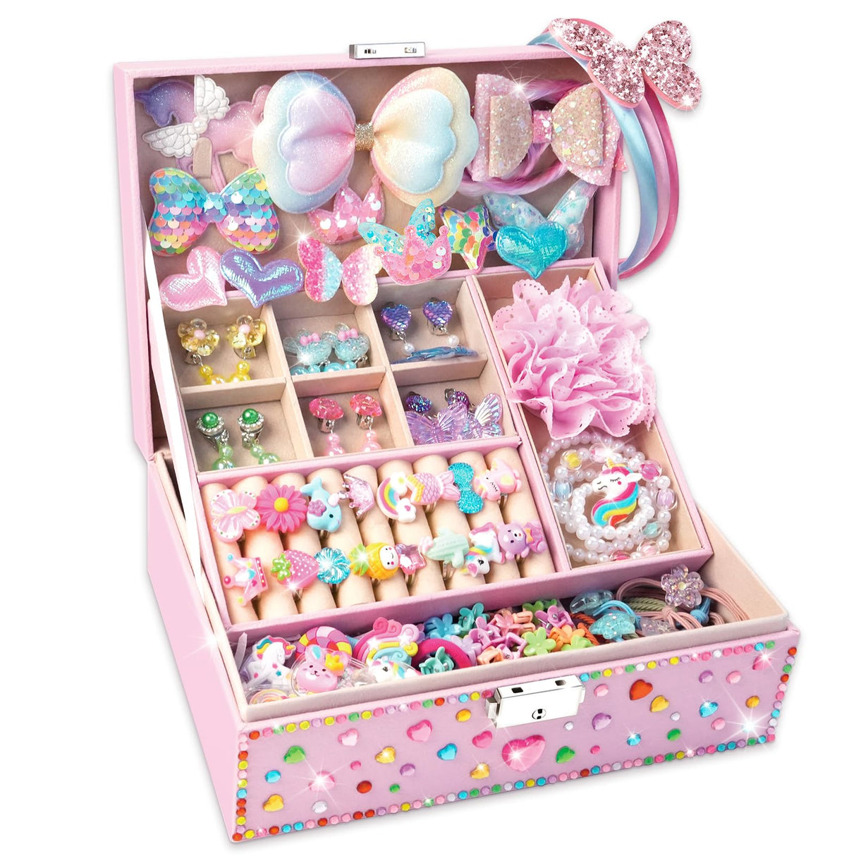 ZMLM DIY Unicorn Jewelry Box with Kids Jewelry Set,Headband Making Kit,Hair Accessories Set, Arts and Crafts for Kids, Gift for Ages 4-10 Year Old Girl, Best Birthday Gifts ZMLM