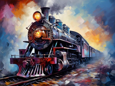 JXAVAXDE 5D Diamond Art Painting Kits by Number for Adults Steam Locomotive Train Diamond Art Full Round Drill Crystal Rhinestone Embroidery Cross Stitch Craft Kits for Home Wall Decor Kits 30x40cm