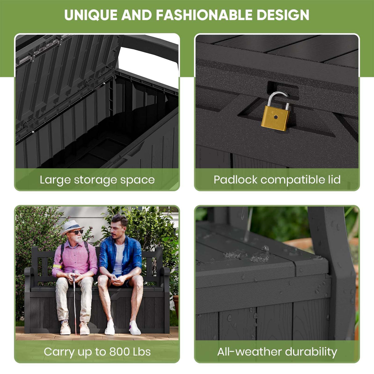 Patiowell 70 Gallon Plastic Storage Bench, Water-Resistant Deck Box for Patio Furniture, Garden Tools, Pool Storage and Outdoor Cushions, Black Patiowell