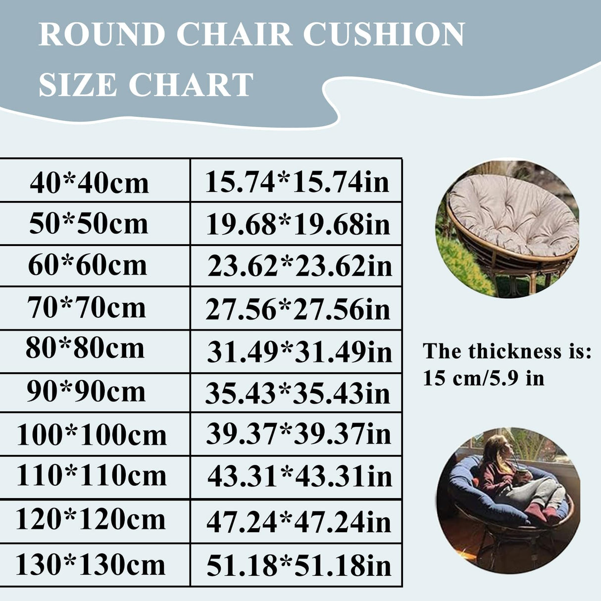 BCKNT Papasan Round Chair Cushion, Thickened Soft Seat Cushion, Hanging Swing Comfortable Cushion for Outdoor and Indoor Garden or Patio (Without Seats) BCKNT