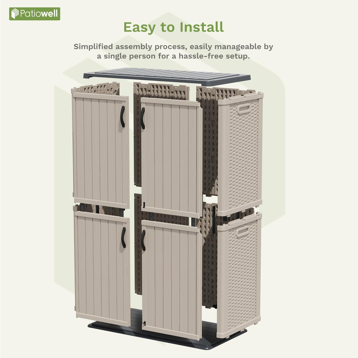 Patiowell 50 cu.ft Plastic Outdoor Storage Shed, Lockable Waterproof Resin Storage Cabinet Vertical Storage Shed for Garden Tools, Garbage Cans, Pool Supplies, Beige(Not Include Shelves) Patiowell