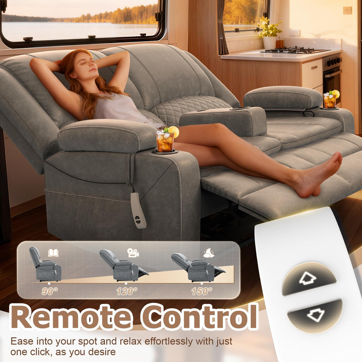 MOSGAT Loveseat Recliner Sofa, Power Reclining Loveseat Sofa RV Couch with Removable Armrest and Remote Control, Wall Hugger Home Theater Seating with 2-Tier Cushions, Storage & USB Ports MOSGAT