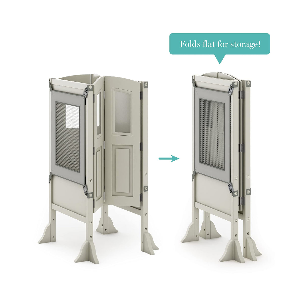 Martha Stewart Kitchen Helper ® Toddler Tower by Guidecraft - Taupe: Kids' Wood, Foldable, Adjustable Height Platform | Safe Cooking Learning Step Stool for Toddlers Martha Stewart