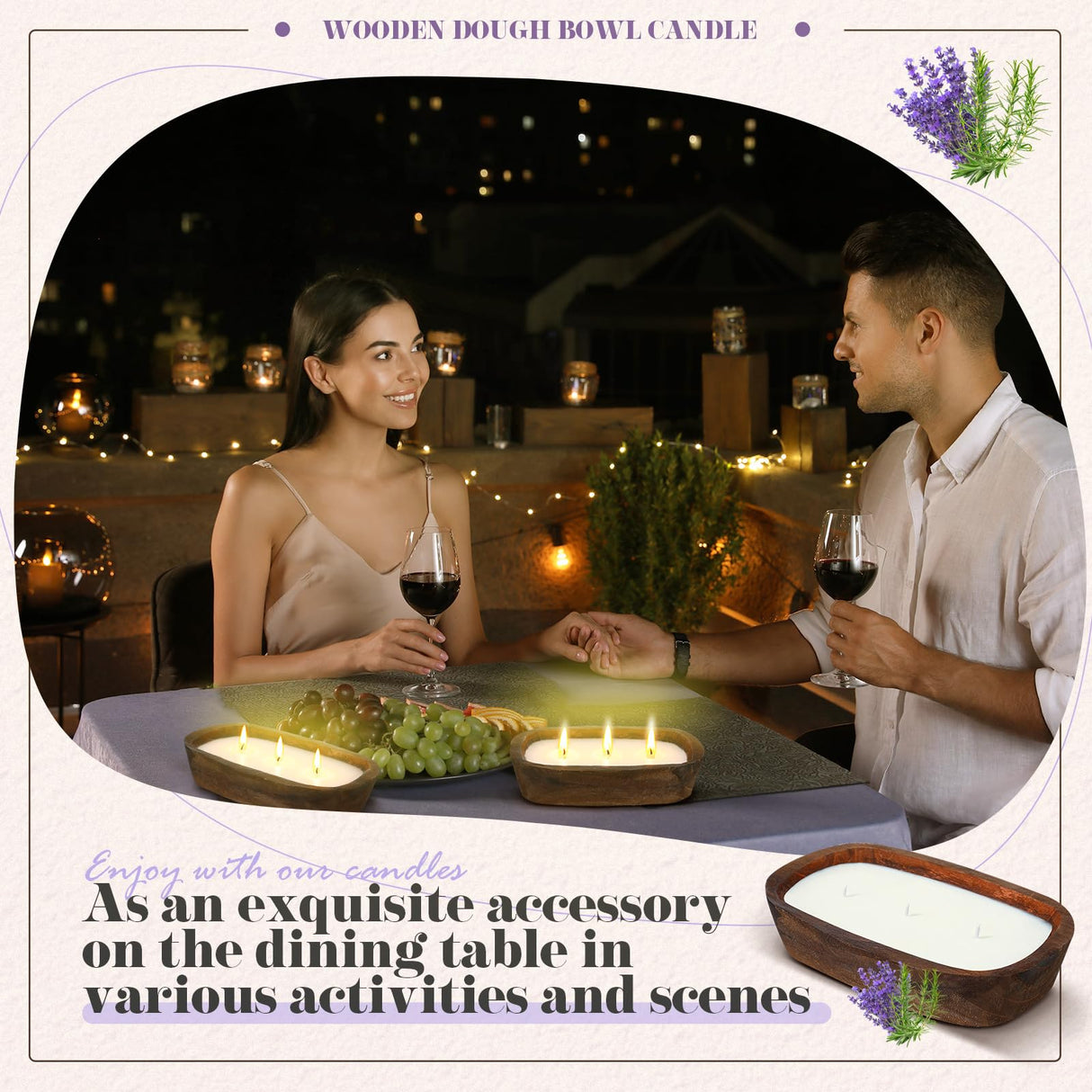 Threlaco 2 Pack 10 Inch Wood Dough Bowl Candle Candle Decorative with Wick Scented Candles Soy Gifts for Men Women Farmhouse Table Centerpiece Home(Lavender) Threlaco