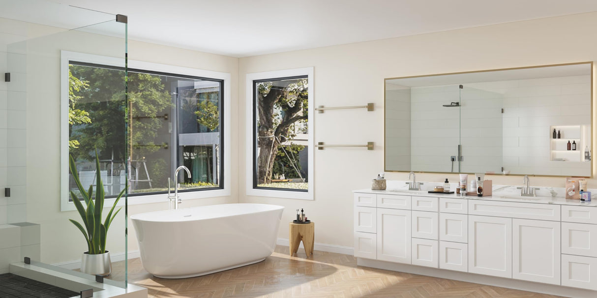 ROOMTEC 42'' Shaker White Free Standing Bathroom Vanity with 6 Drawers and Soft-Close Door ROOMTEC