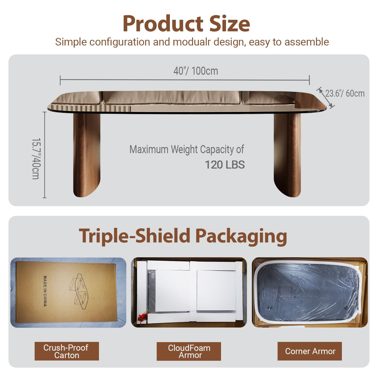 Modern Glass Coffee Table, Coffee Table for Living Room,Tempered Glass-top with Sturdy Wooden Base, Modern Coffee Tables for Small Space, Apartment, Office, Minimalist Design (Walnut) Honyee