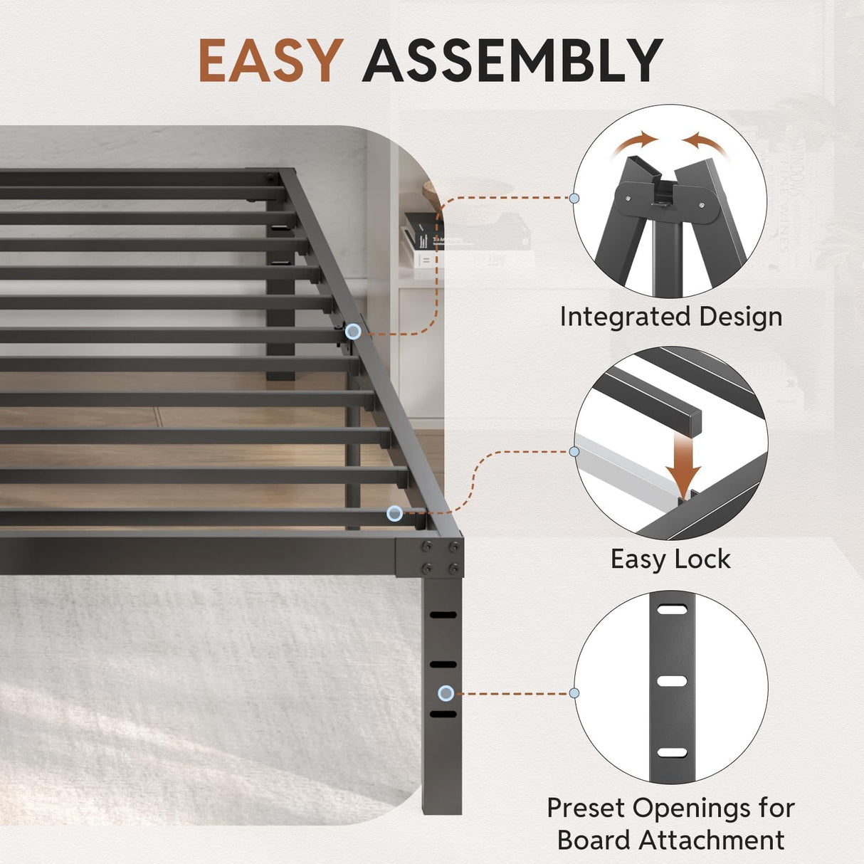 WAYES Queen Bed Frame, 14 Inch High Platform Bed Frame with Storage, Minimal Queen Size Metal Bed Frame, Heavy Duty, No Box Spring Needed, Noise-Free, Easy Assembly, Black WAYES