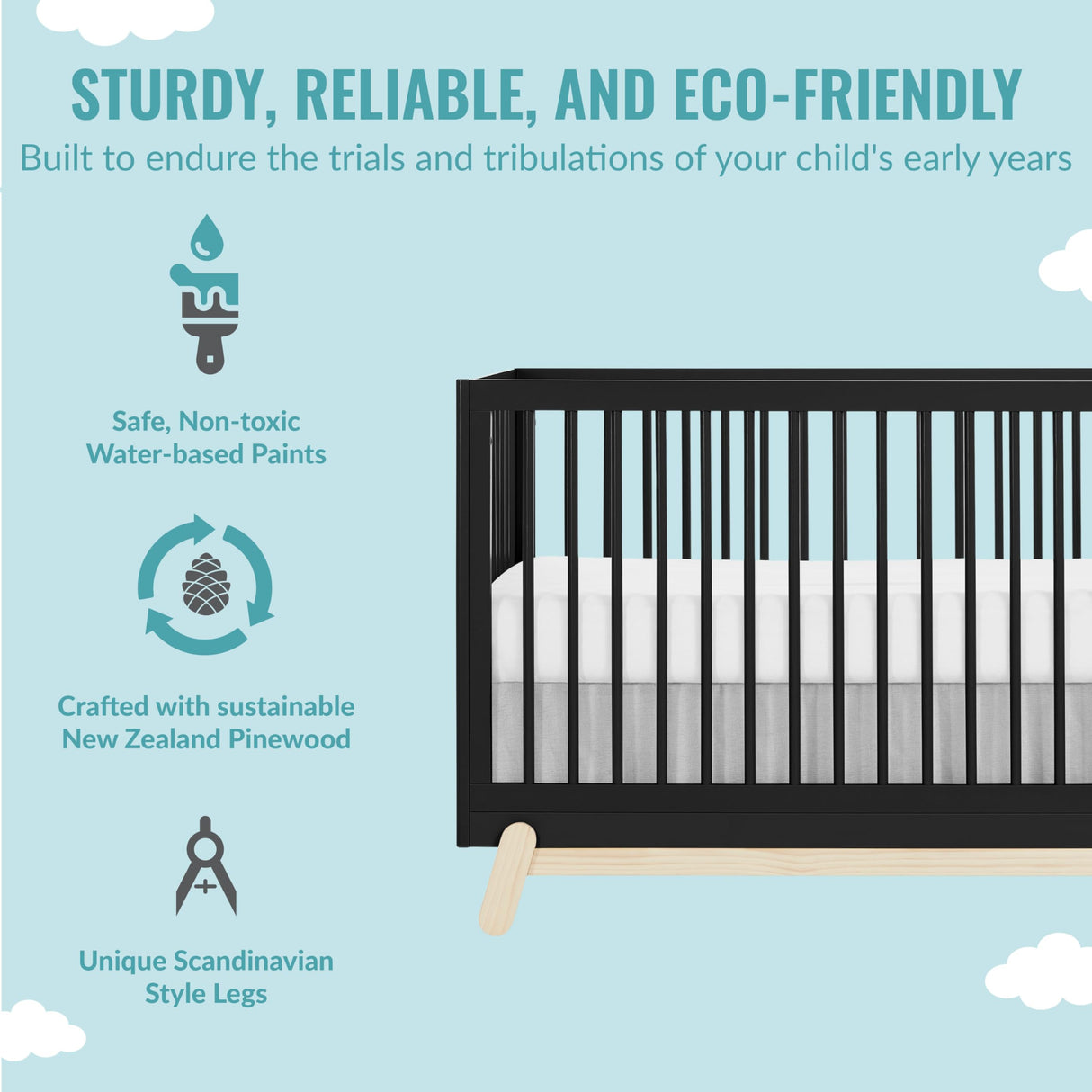 Dream On Me Hygge 5-in-1 Convertible Crib in Matte Black Vintage, JPMA & Greenguard Gold Certified, Made of Sustainable Pinewood, Easy to Clean, Safe Wooden Nursery Furniture Dream On Me