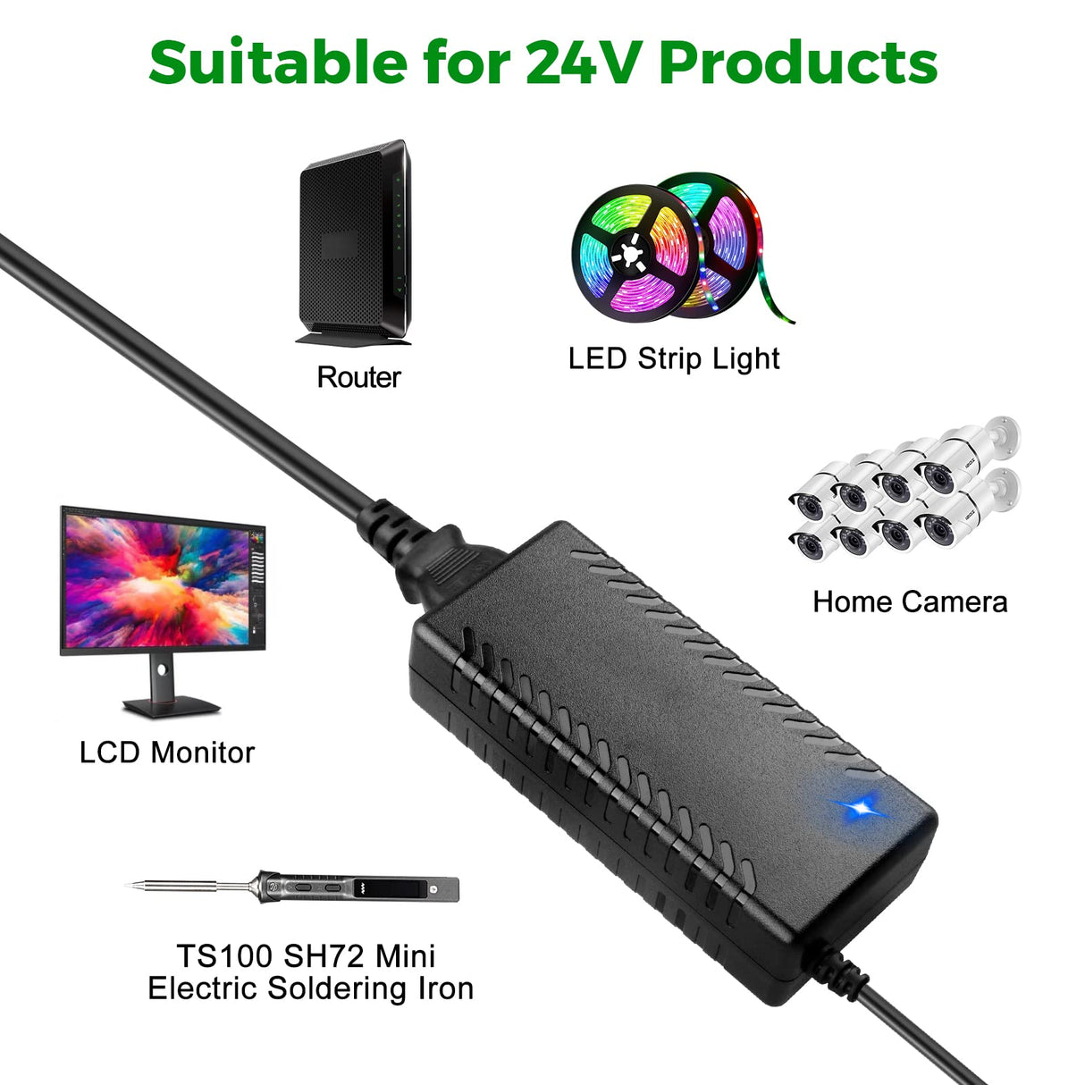 24V 3A 72W Power Supply Adapter AC 100-240V to DC 24 Volt 3 Amp Converter Transformer 5.5x2.5mm Plug for TS100 SH72 Mini Electric Soldering Iron/LED Strip Light/CCTV Security System/LCD Monitor LeTaoXing