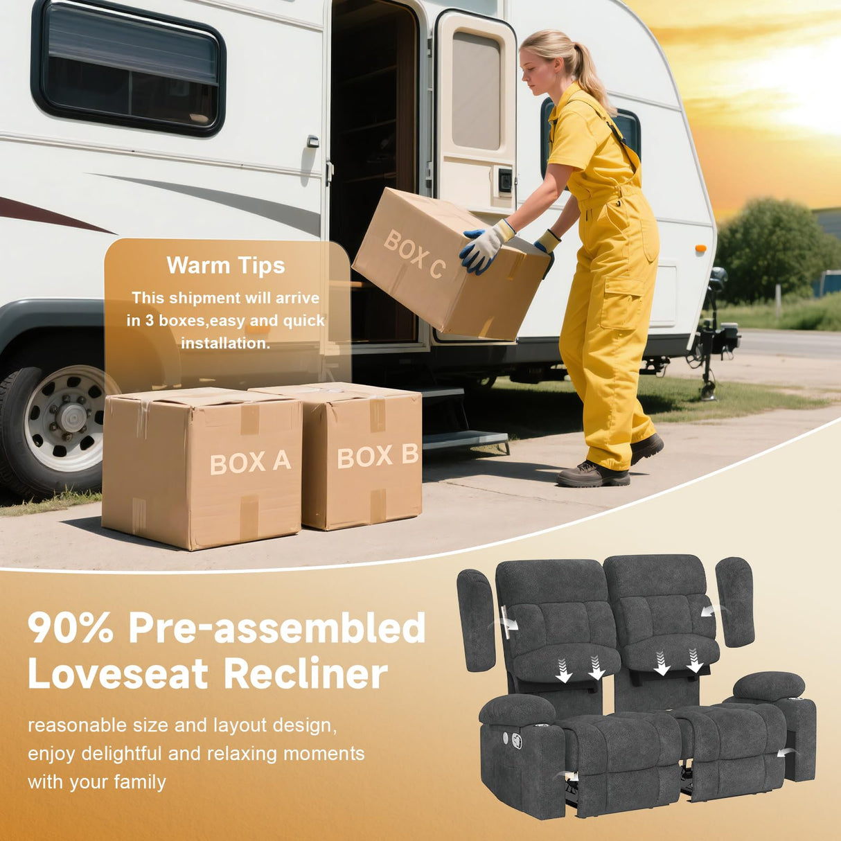 MisUMis RV Loveseat Recliner Sofa, Wall Hugger Reclining Loveseat RV Couch with USB Ports, Cup Holders, Pockets, 150° Adjustable RV Furniture Velvet Fabric Recliners for Travel & Home Theater Seating MisUMis