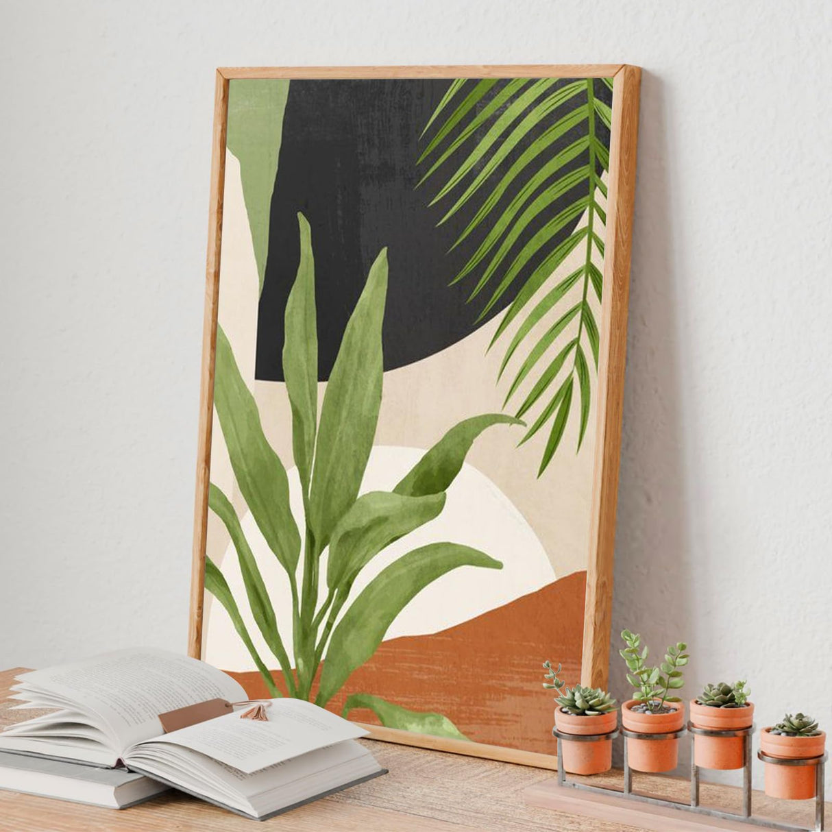 4 Pack Framed Paint by Numbers Kit for Adults Beginner with Wooden Easel, Green Plant Paint by Number Kits with Frame, DIY Acrylic Simple Painting by Numbers for Home Wall Decor Gift 8x12 inch Yezavesu