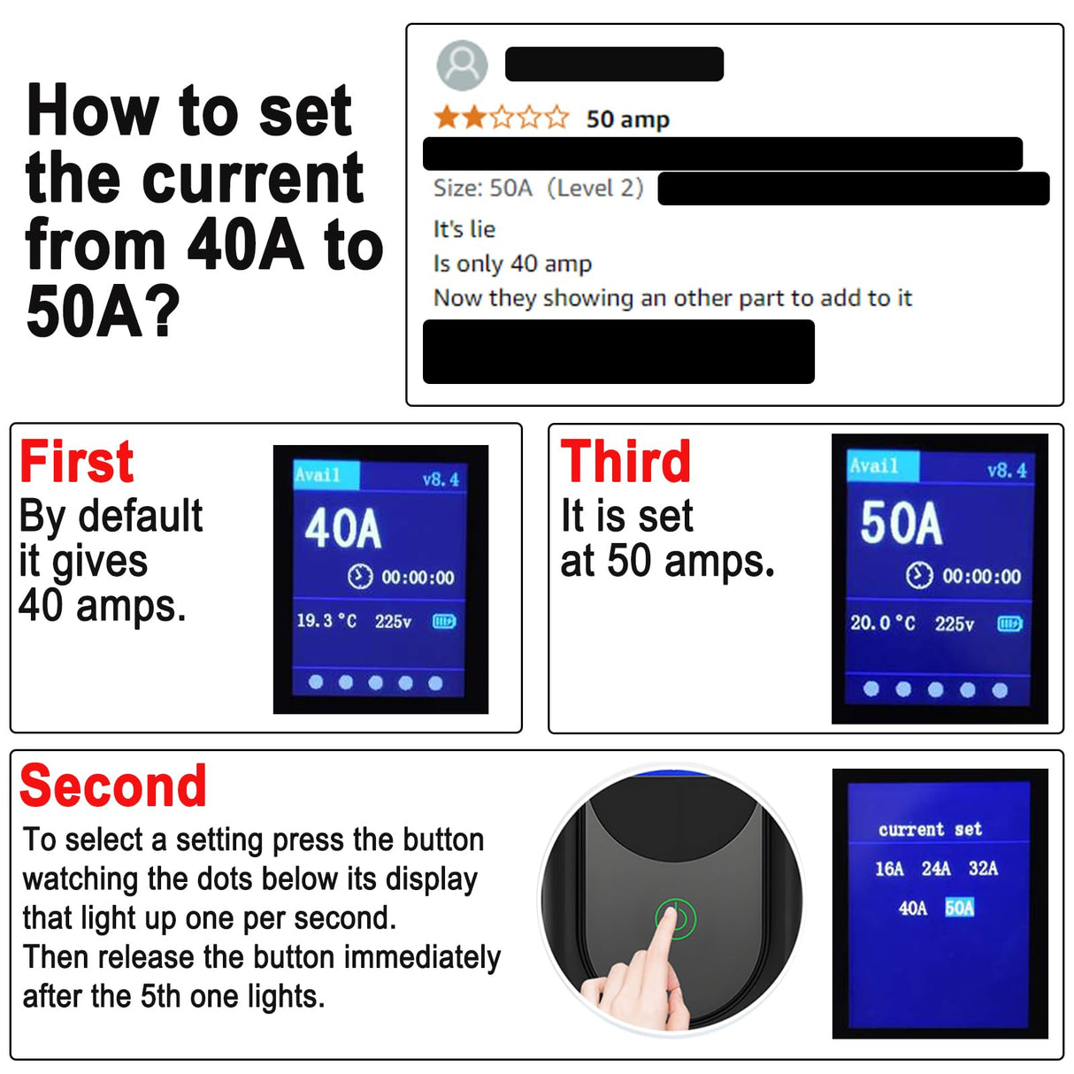 SubSun Universal Portable Level 2 EV Charger 50Amp 240V Electric Car Charger for All North American EVs Includes J1772 and Tesla, 33FT EV Charging Cable with NEMA 14-50 Plug (with Tesla Adapter) SubSun