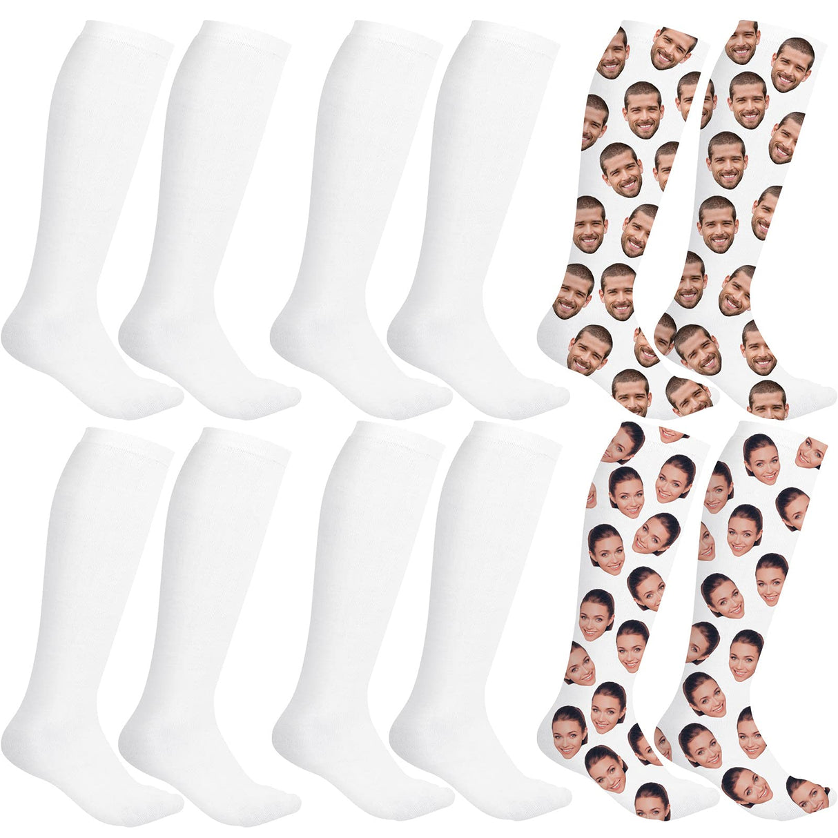 Sintege 6 Pairs Sublimation High Socks Printable Athletic Crew Socks for Men Women Teen Sports Socks Party Decoration(White) Sintege