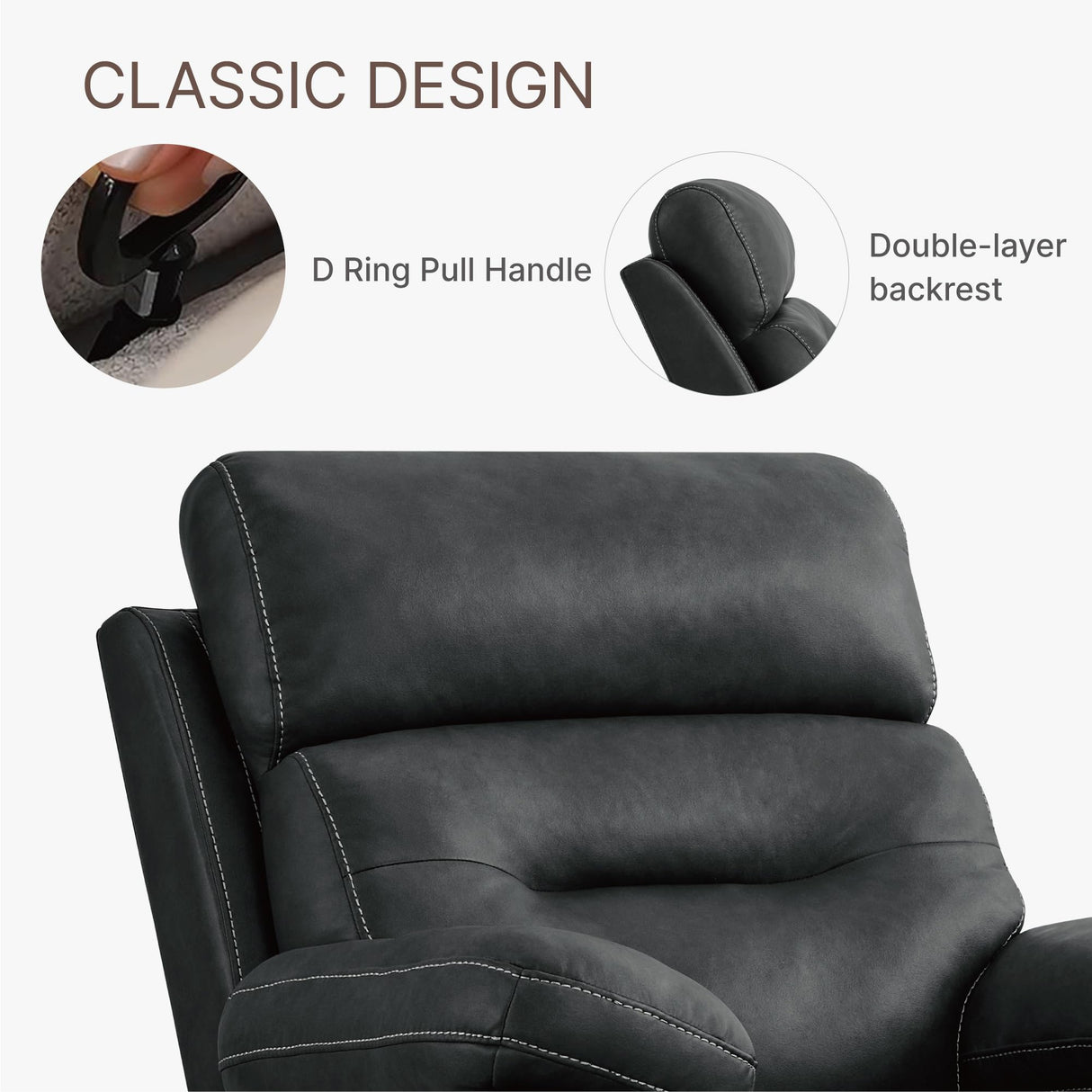 KISLOT Leather Recliner Chair Manual Sofa Rocker for Adults with Overstuffed Arm for Living Room Bedroom Home Theater Seating KISLOT