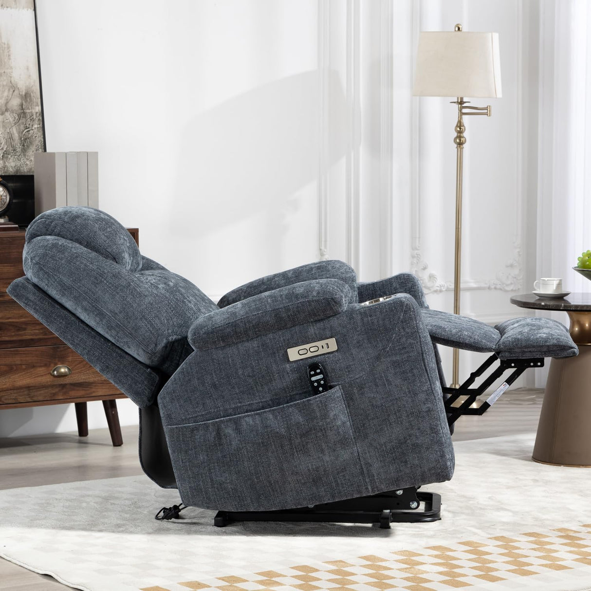 Trustyue Upgraded Power Lift Recliner Chair with Massage & Heat, Premium Motor, Max 155° Reclining, Standing Assistance for Elderly, USB Ports, Stainless Steel Cup Holders, Chenille Blue Trustyue