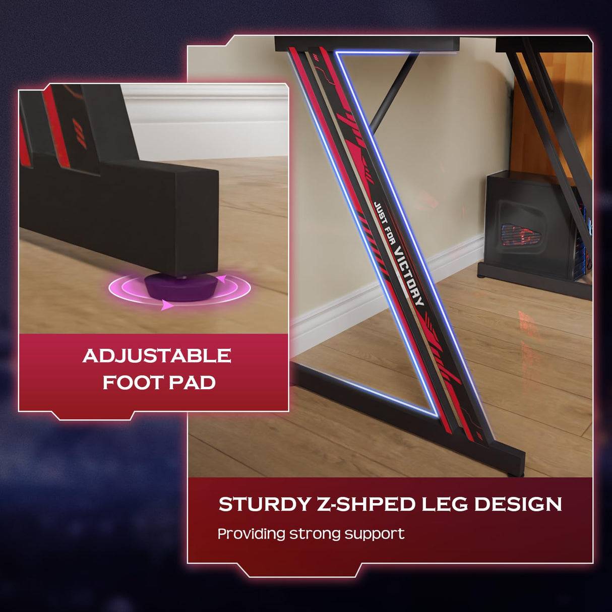 PayLessHere 39 Inch Z-Shaped Gaming Desk Computer Desk for Home Office with Headphone Hook Sturdy Workstation Table with Spacious Desktop,Red PayLessHere