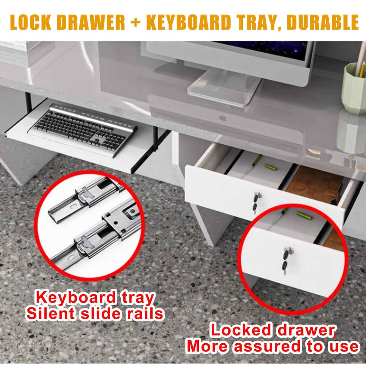 Reception Desk with Counter, Front Desk Receptionist Counter with Lockable Drawer & Cabinet & Keyboard Tray & Cable Grommet, Retail Checkout for Office, SOHO, Shop, Salon (White,63inch-Left) Generic