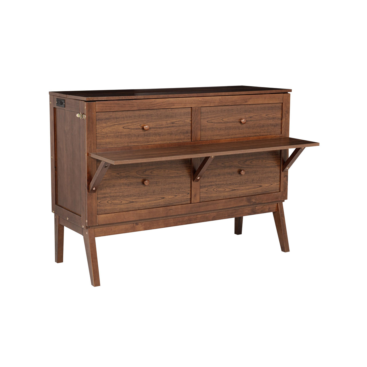 KALALLA Full Size Murphy Cabinet Bed with Desk Combo and 2 Removable Shelves, USB Charging Station, Murphy Chest Dresser Foldable Bed, Space Saving for Small Space - Walnut KALALLA