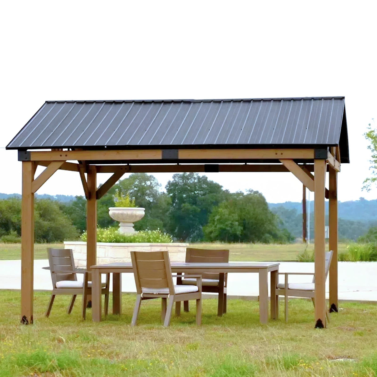 CHARMELEON 10x12 FT Wood Gazebo Outdoor – Hardtop Metal Roof Gazebo with Cedar Frame – Patio Gazebo for Wood Carport Use – Gable Roof Pavilion Gazebo para Patio, Backyard, Deck, Lawn and Garden HEAVDUTY