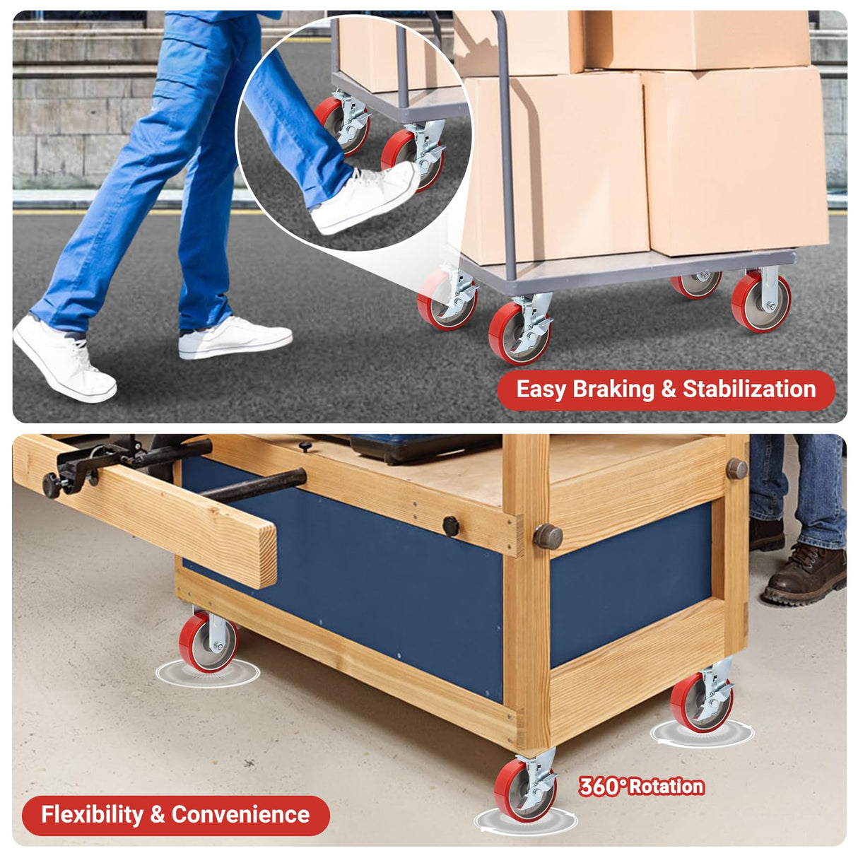 Nefish 6 Inch Heavy Duty Industrial Grade Casters Wheels, Aluminum Core PU Castor Set of 4, Durable Plate Swivel Casters with Brake 5000 LBS, Anti-Corrosion Wheels for Industrial, Equipment Nefish