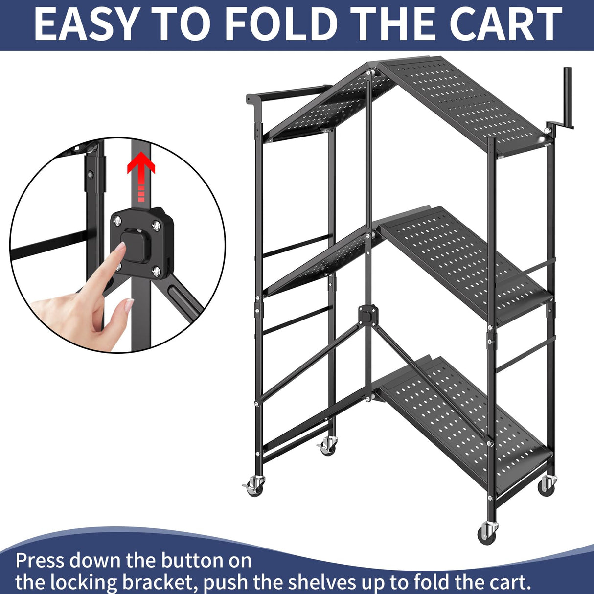 DTUQYX Rolling Kitchen Cart with Baskets: 3-Tier Microwave Stand Carts with Wheels, Kitchen Storage Rack, Foldable Outdoor Grill Cart, Utility Cart, Kitchen Island Serving Cart for Home,Camping DTUQYX