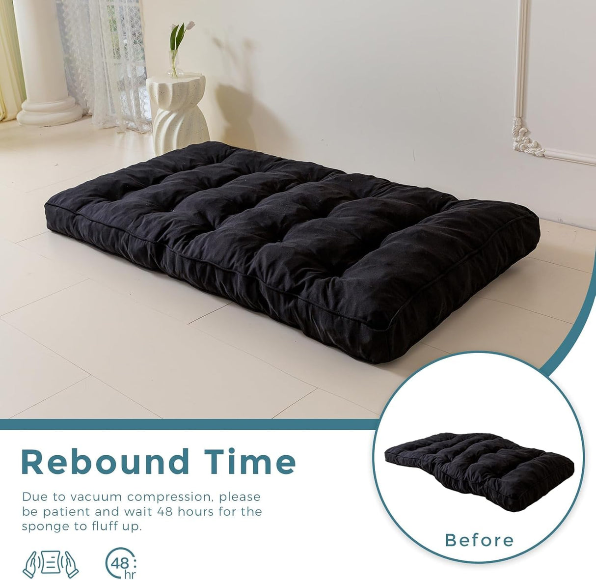 YOSHOOT 6 Inches Futon Mattress Full Size, Thick Futons Sofa Couch Bed, Floor Mattress for Adults, Shredded Foam Filling, Medium Firm(Frame Not Included), Black(54"x75") YOSHOOT