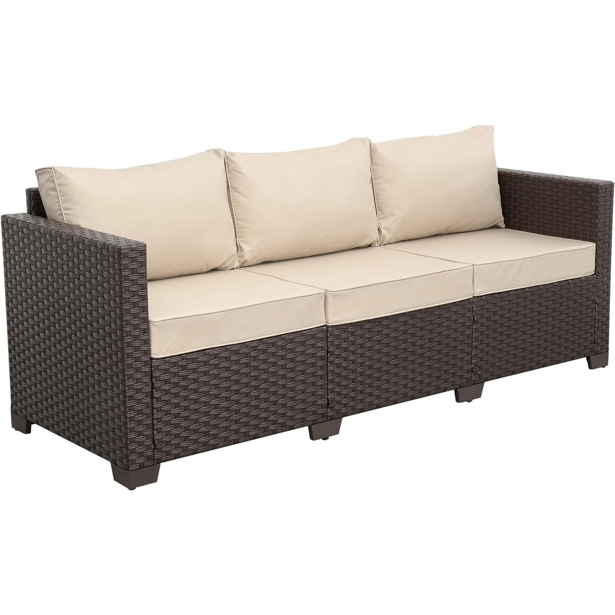Rattaner Patio Furniture 3-seat Sofa Wicker Outdoor Furniture Outdoor Couch Deep Seat Hight Backrest Waterproof Cover Anti-Slip Cushions, Khaki Rattaner