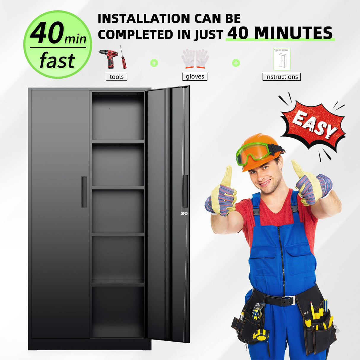 INTERGREAT Black Metal Storage Cabinet, 72" Locking Steel Cabinets with 2 Door and 4 Adjustable Shelves, Tall Metal Cabinet for Home Office, Garage, Warehouse INTERGREAT