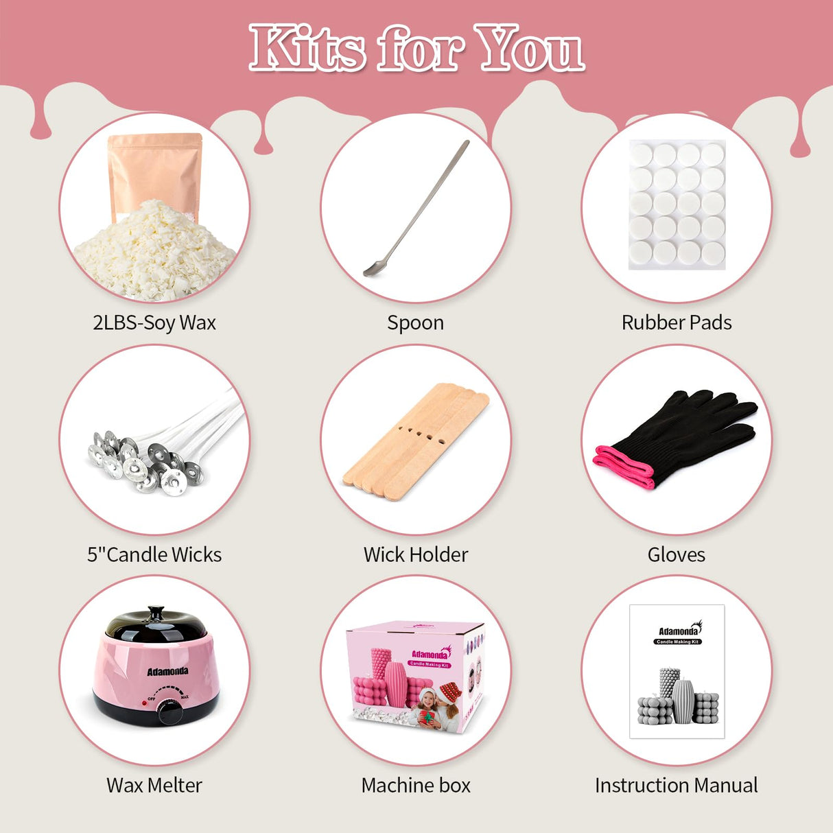 Adamonda Candle Making Kit Supplies for Adults Beginners with Wax Melter,2lbs Soy Wax Flakes Gloves Spoon Sticker Candle Wick,Natural Soy Waxs DIY Candle Making Kits for Starter Adamonda