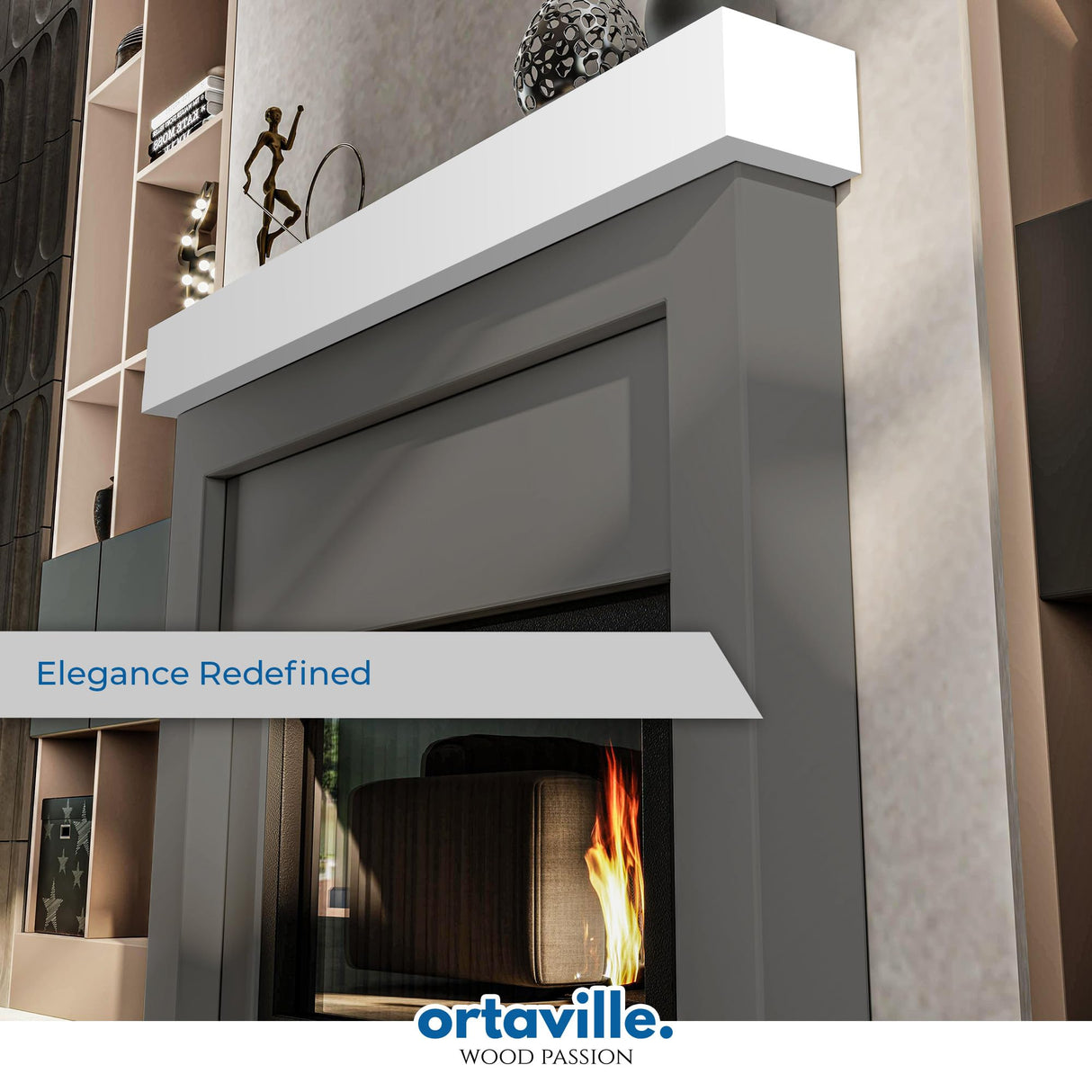 Ortaville Fireplace Mantel, Modern Design, Matte Lacqeur Finish, Wall-Mounted Floating Shelf (72", White) Ortaville