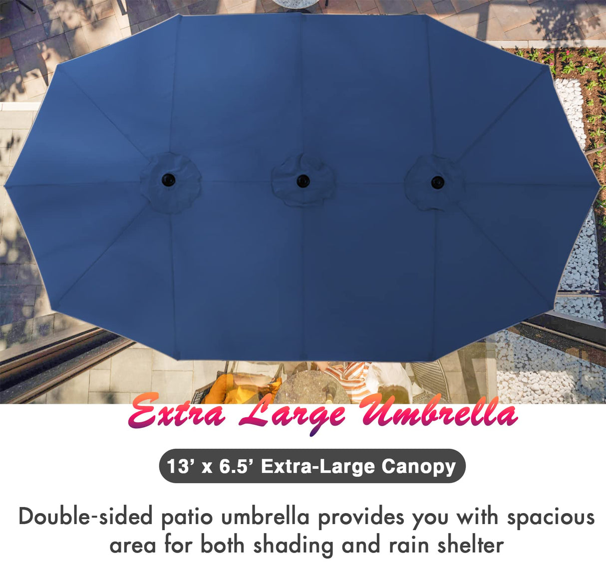 PHI VILLA 7 Piece Patio Dining Furniture Set with Umbrella, 60” Rectangular Metal Dining Table & 6 Cushioned Rattan Wicker Chairs & 13ft Large Blue Umbrella for Outdoor, Deck, Yard, Porch PHI VILLA