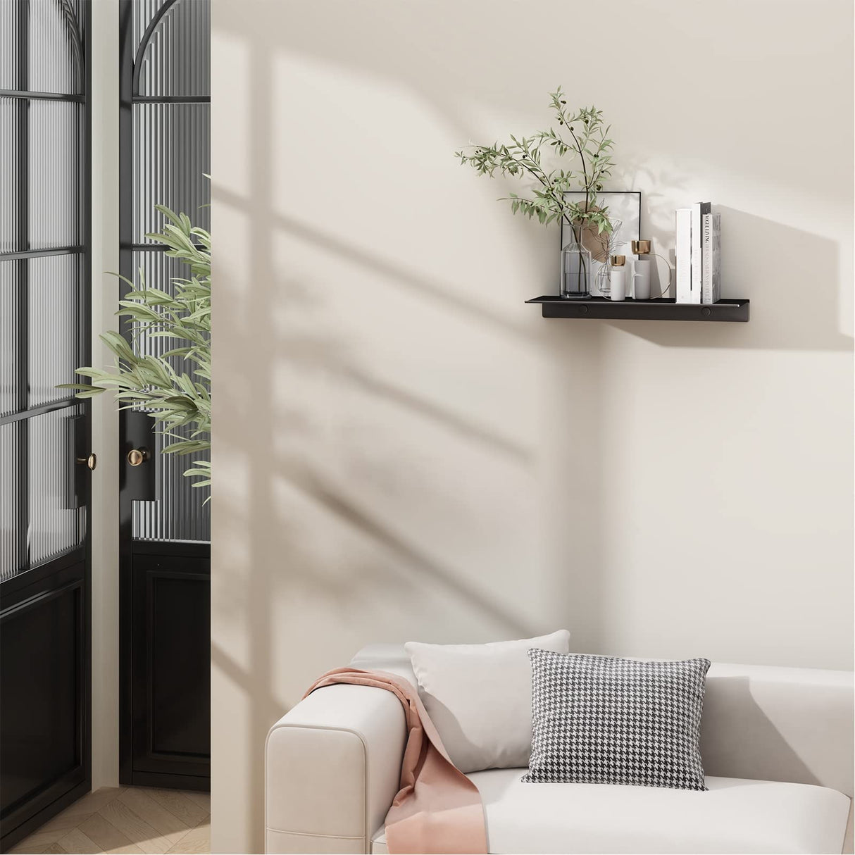 Danpoo Metal Wall Shelf, Black Floating Shelf, Small Bathroom Shelf, 12" Display Shelves for Wall Storage Danpoo