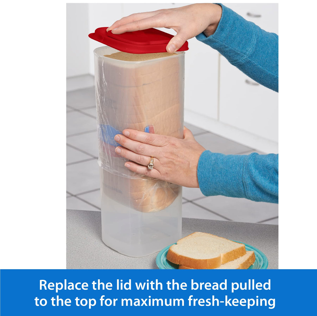 Buddeez Bread Buddy Bread Box – Fresh Bread Storage Container, Plastic Sandwich Bread Dispenser, Red Lid, Pack of 1 Buddeez