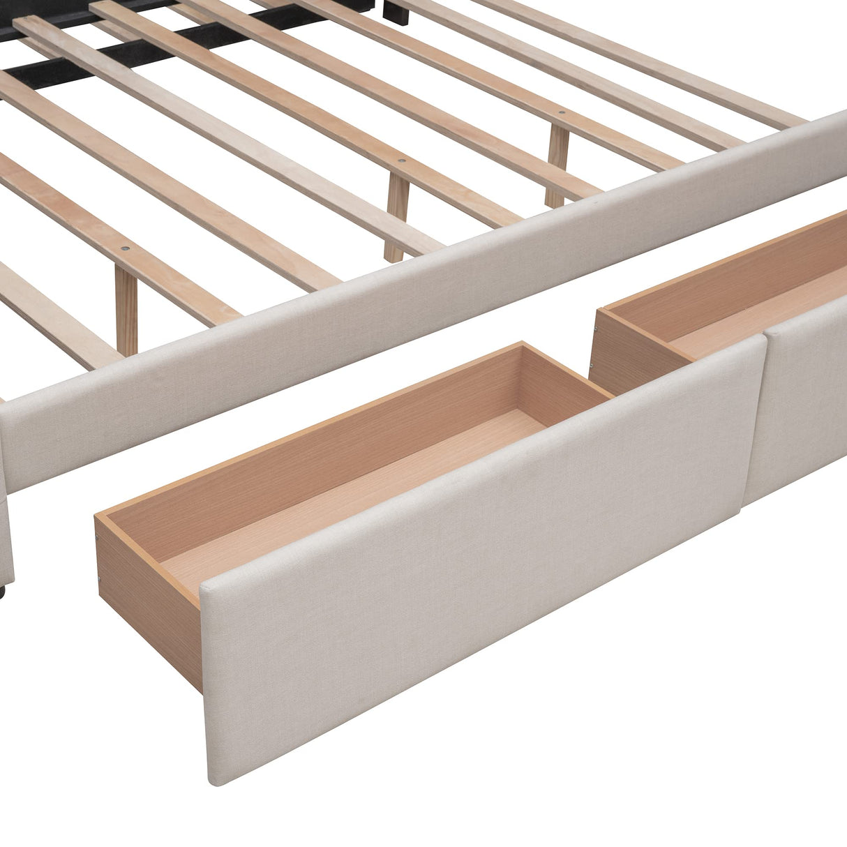 Ball & Cast Queen Size Bed Frame with 2 Drawers and 1 Twin XL Trundle, Linen Upholstered Platform Bed with Button Tufted Headboard and Wood Slats Support, No Box Spring Needed,Beige Ball & Cast