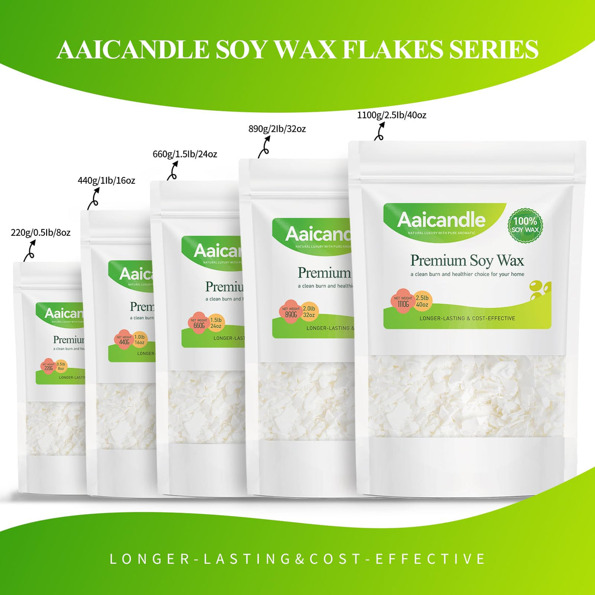 2LB Soy Wax Flakes, Natural Soy for Candle Making, Premium Candles Wax for Handmade Candles Making Supplies No additives Supplies for Container, Cup, Scented, DIY (890G / 32 OZ) Aaicandle