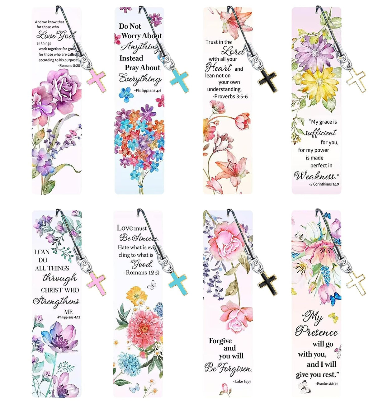 HTTDMY 8PCS Bible Verse Diamond Painting Art Bookmarks,Cute Acrylic Bookmarks Crafts Kits with Cross Pendants for Adult Women Book Lovers (Flower) HTTDMY