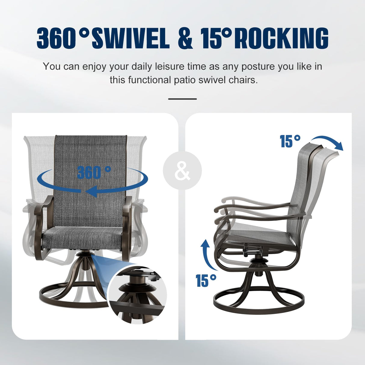 UDPATIO Patio Swivel Dining Chairs Set of 4, Outdoor Swivel Chairs High Back with All Weather Textilene Metal Rocking Frame for Lawn Garden Backyard, Dark Gray UDPATIO