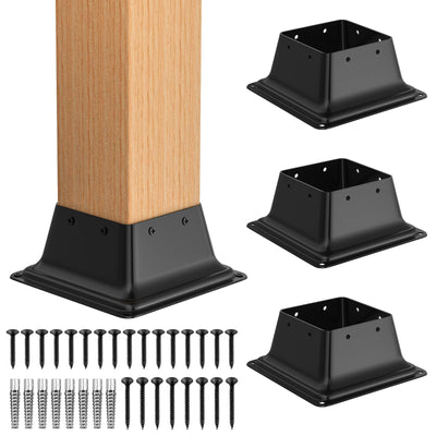 FMhotu 4x4 Post Base 4Pcs, Internal 3.6"x3.6" Heavy Duty Powder-Coated Steel Post Bracket Fit for Standard Wood Post Anchor, Decking Post Base for Deck Porch Handrail Railing Support